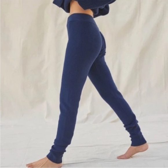 Lunya Waffle Knit Slim Pants Navy Blue Cozy Cotton Silk Thermal Back Pocket Sz L - Picture 3 of 9